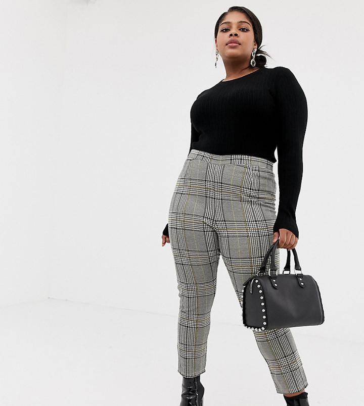 Asos Design Curve High Waist Skinny Pants In Check Jacquard-multi