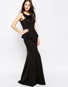 Forever Unique Ebony Fishtail Maxi Dress With Neckline Embellishment - Black