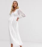 Asos Design Maternity Lace Insert Wrap Maxi Dress-white
