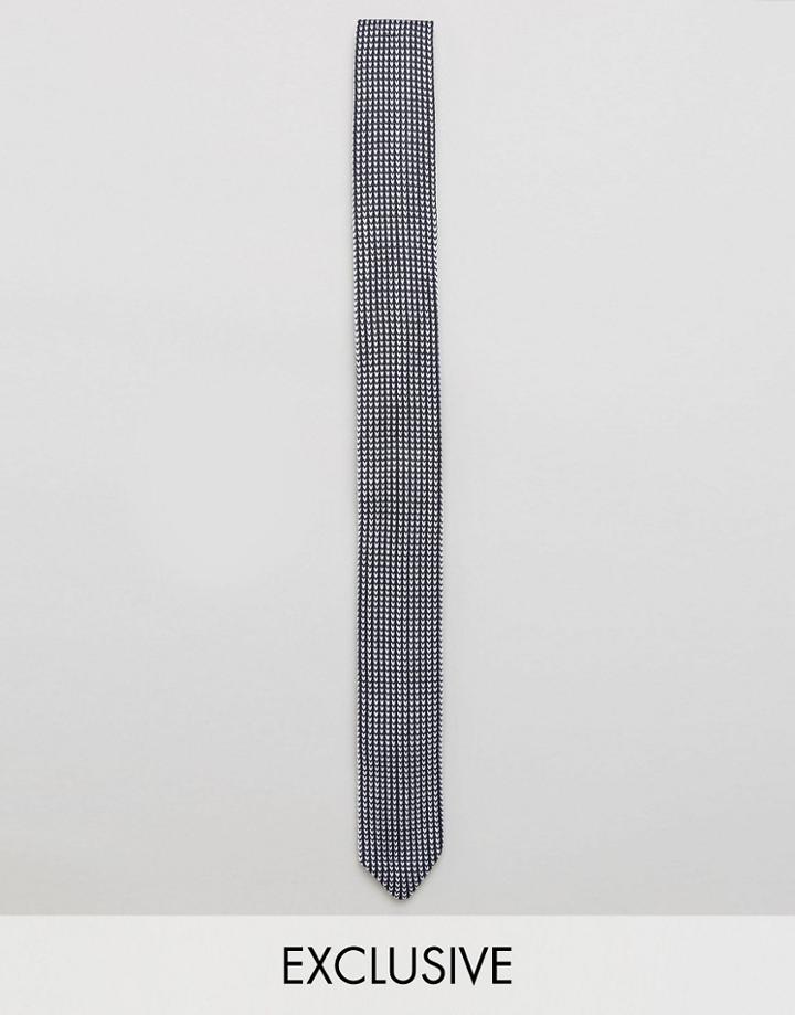 Noak Knitted Blade Tie With Spot - Navy