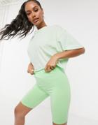 Asos Design Tonal Two-piece Boxy Crop T-shirt With Raw Edge In Apple-green