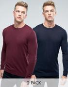 Asos 2 Pack Cotton Sweater In Burgundy/navy Save - Multi