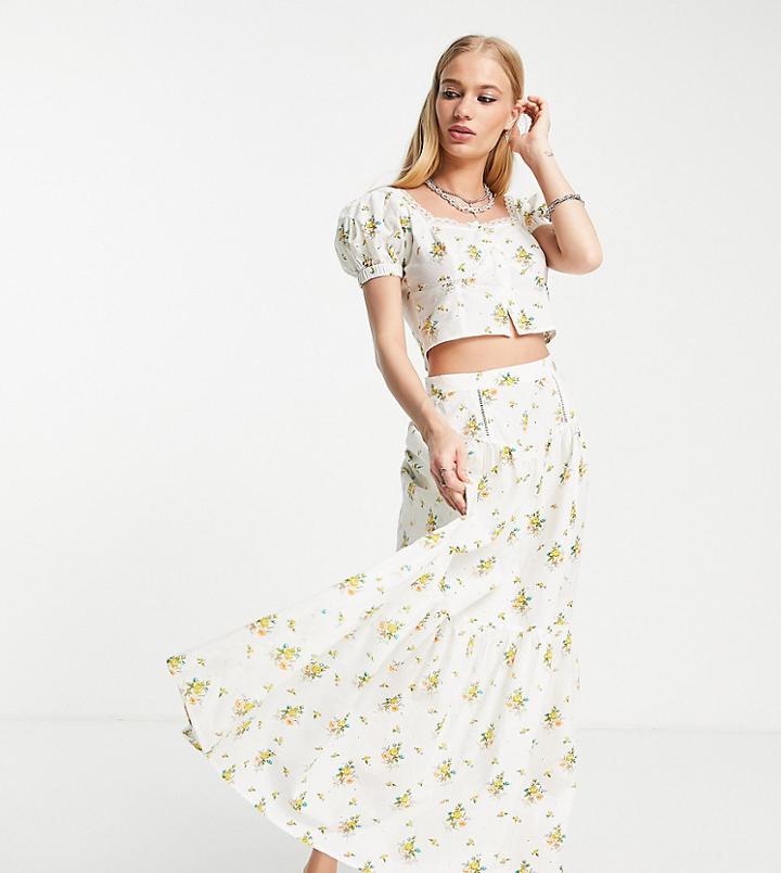 Reclaimed Vintage Limited Edition Inspired Tiered Midi Skirt In Floral Print - Part Of A Set-white