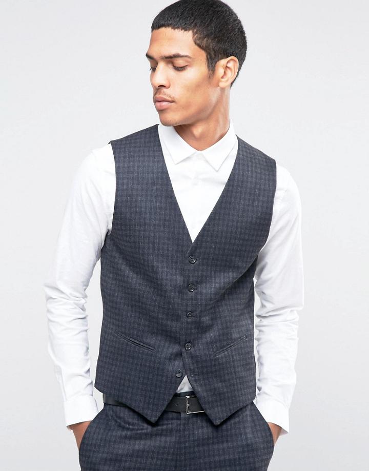 Selected Homme Suit Vest With Brushed Tonal Check In Skinny Fit - Gray