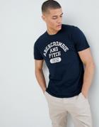 Abercrombie & Fitch Varsity Flock Print Logo Crew Neck T-shirt In Navy - Navy