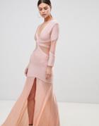 Forever Unique Maxi Dress With Sheer Panels - Pink