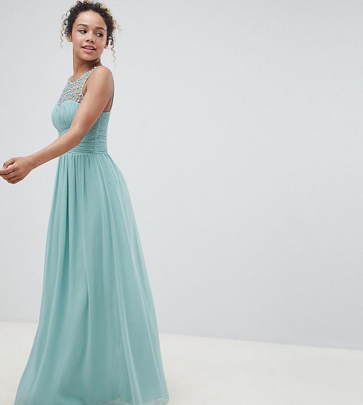 Little Mistress Petite Embellished Top Maxi Dress In Sage-green