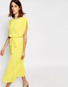 Warehouse Pleated Midi Dress - Yellow