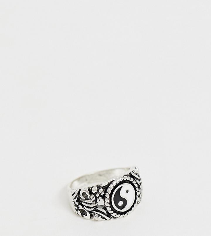 Reclaimed Vintage Inspired Ring With Emboss And Yin Yang Detail In Silver Tone Exclusive To Asos - Silver