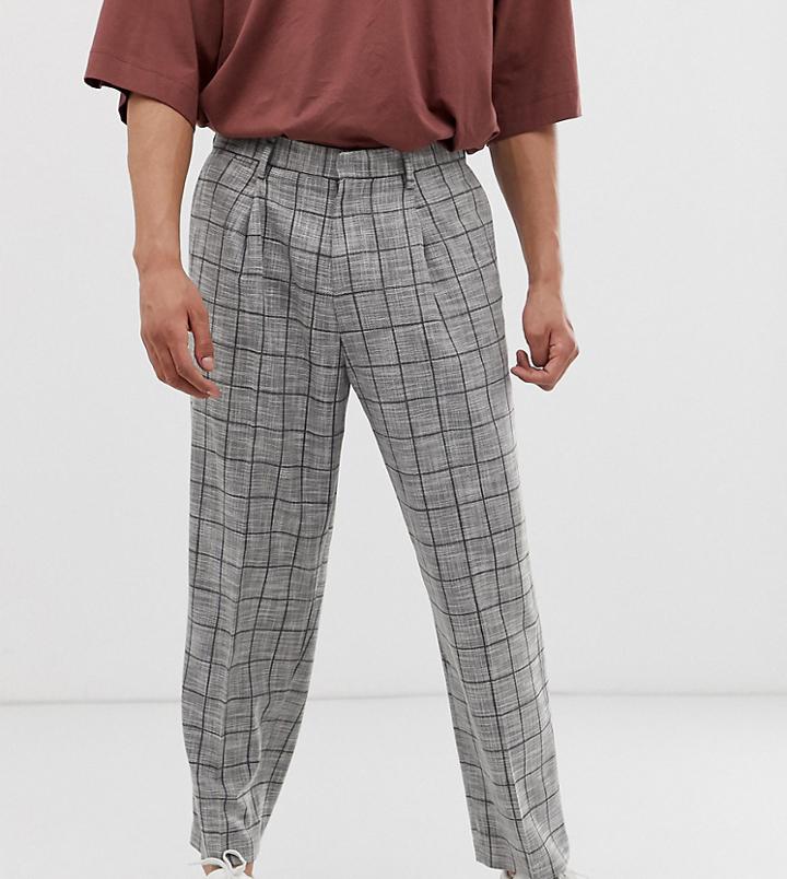Noak Wide Leg Gray Check Pants In Gray