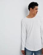 Esprit Longline Longsleeve T-shirt With Curved Hem In White - White