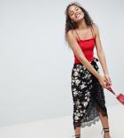 Asos Design Tall Mixed Ditsy Floral Wrap Midi Skirt With Lace Trim - Multi