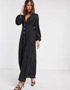 Asos Design Zebra Burnout Long Sleeve Maxi Dress-black