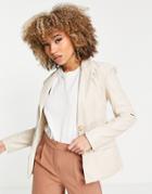 River Island Faux Leather Nipped Waist Dad Blazer In Cream-white
