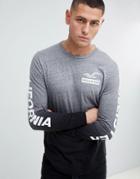 Hollister Back Print And Sleeve Logo Ombre Wash Long Sleeve Top In Gray To Black - Gray