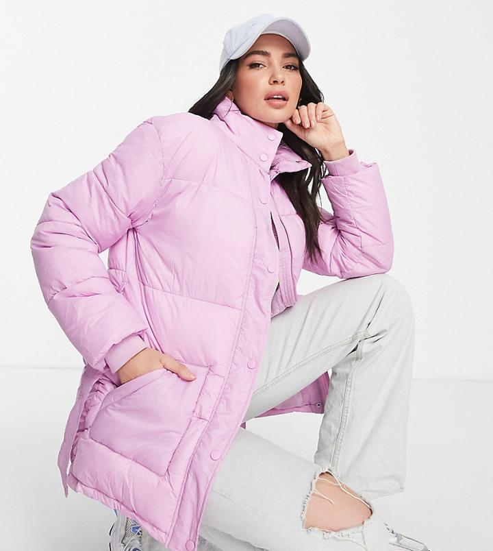 Influence Tall Belted Puffer Jacket In Pink