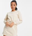 Threadbare Petite Tie Waist Mini Sweater Dress In Sand-neutral