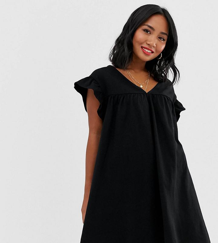 Asos Design Petite Mini Reversible Cotton Slub Smock Dress-black