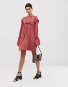Asos Design High Neck Lace Insert Crinkle Swing Dress - Pink