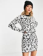 Asos Design Skirt In Floral Pattern In Fluffy Yarn - Part Of A Set-black