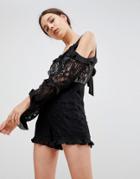 Glamorous Lace Romper With Cold Shoulder-black