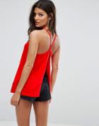 Asos Cami With Square Neck And Sexy Split Back - Red