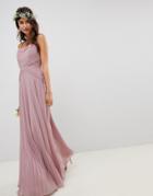 Asos Design Bridesmaid Pleated Paneled Cami Maxi Dress With Lace Inserts - Pink