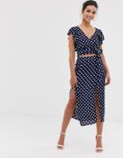 Oasis Midi Skirt With Splits In Polka Dot - Multi