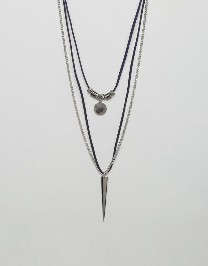 Aldo Faux Suede & Chain Necklace - Silver