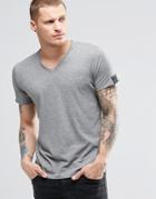 Replay T-shirt Vneck Raw Edge In Gray Marl - Gray Marl