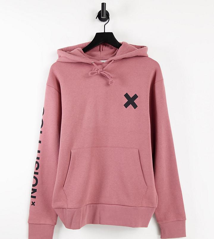 Collusion Unisex Organic Cotton Logo Hoodie In Dusty Pink