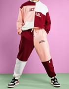 Asos Actual Set Relaxed Sweatpants With Printed Logo And Color Blocking-pink