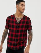 Religion Baseball Collar Check Shirt In Black And Red - Black