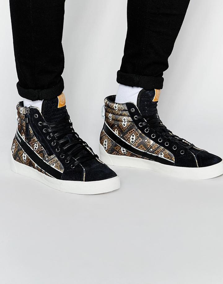 Diesel D-string Printed Sneakers - Black