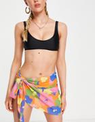 Na-kd X Josefine Simone Dahl Tie Sarong Mini Skirt In Floral Print-multi