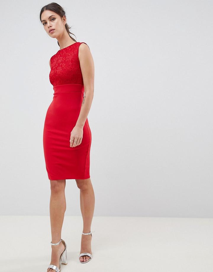 City Goddess Sleeveless Lace Midi Dress - Red