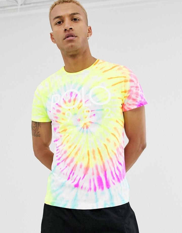 Polo Ralph Lauren Tie Dye 1992 Logo Print T-shirt Custom Regular Fit In Multi
