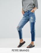 Noisy May Petite Patchwork Detail Mom Jean - Blue