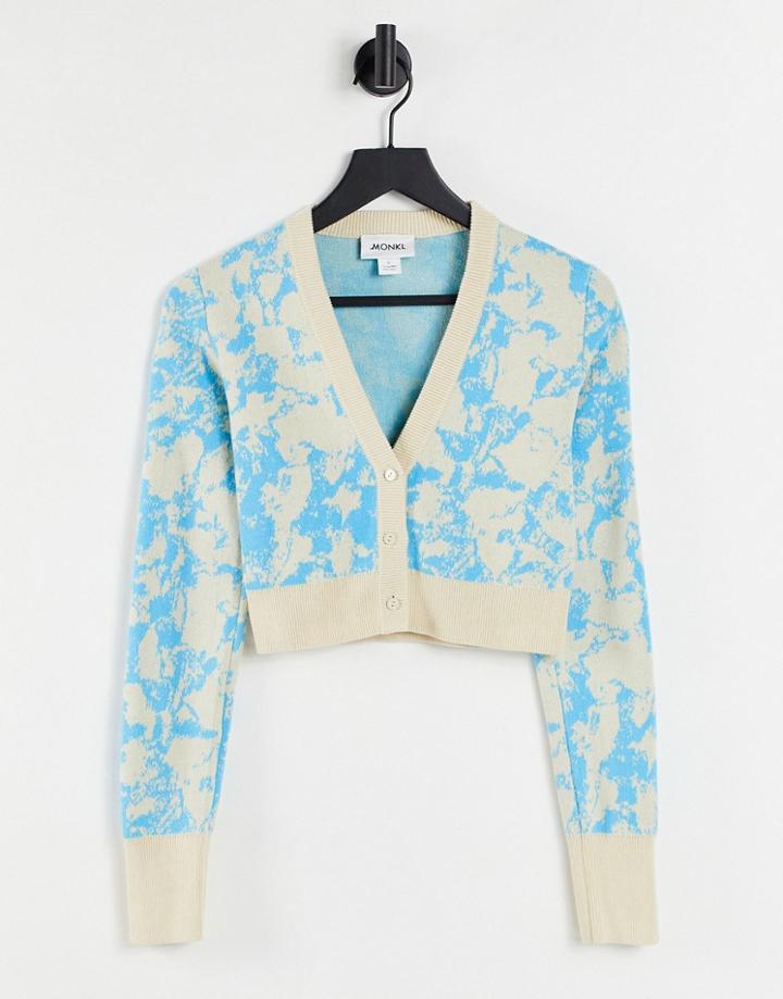 Monki Lillie Cropped Tie Dye Cardigan In Blue-blues