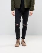 Asos Skinny Jeans With Knee Rips In 12.5oz True Black - Black