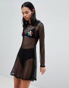 Lazy Oaf Mesh Dress With Flower Patches - Black