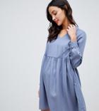 Asos Design Maternity Casual Collared Smock Mini Dress-gray