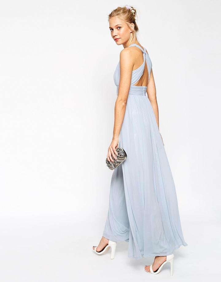 Asos Wedding V Neck Twist Back Maxi Dress - Pale Blue