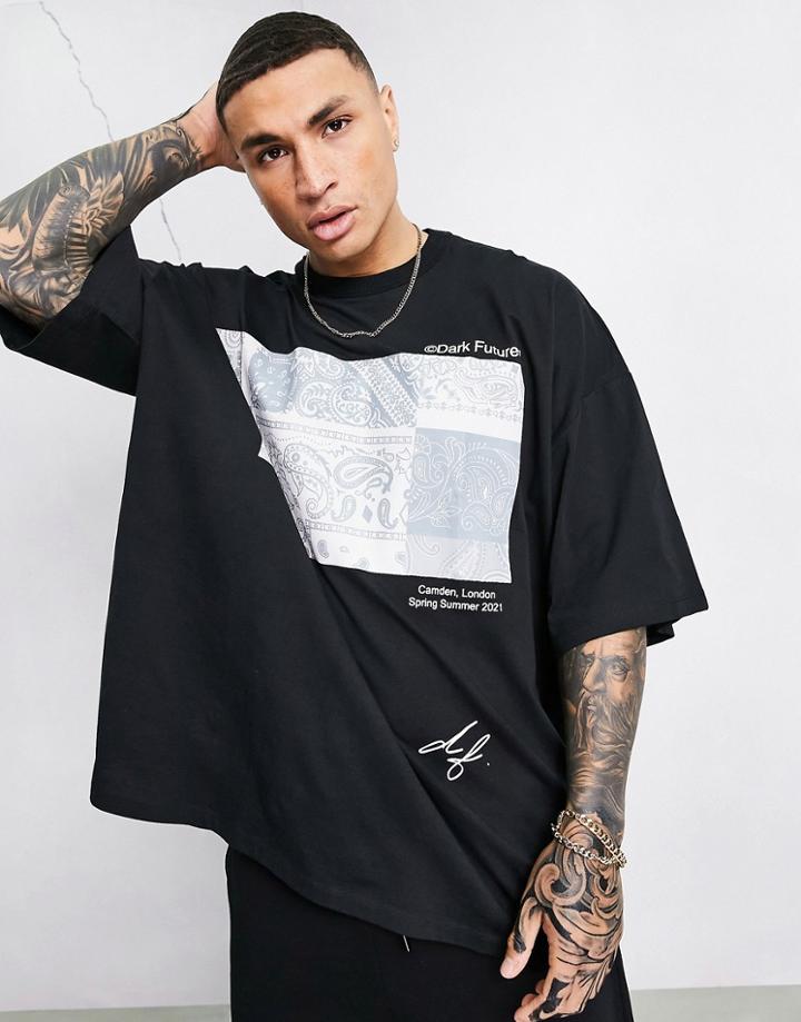 Asos Dark Future Set Extreme Oversized T-shirt With Multi Logo Prints In Black
