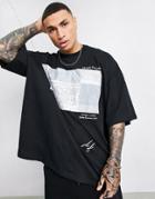 Asos Dark Future Set Extreme Oversized T-shirt With Multi Logo Prints In Black