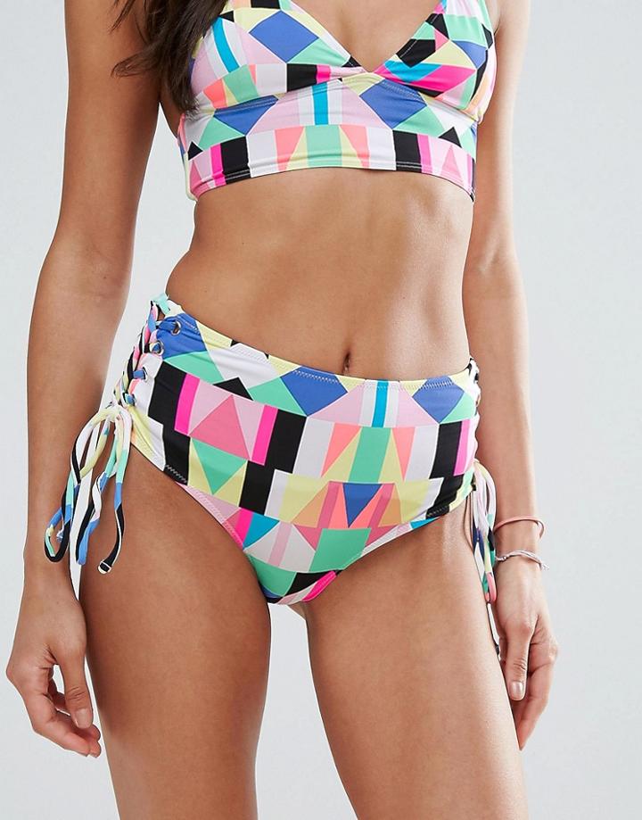 Bershka Bright Geo Print Bikini Bottom - Multi