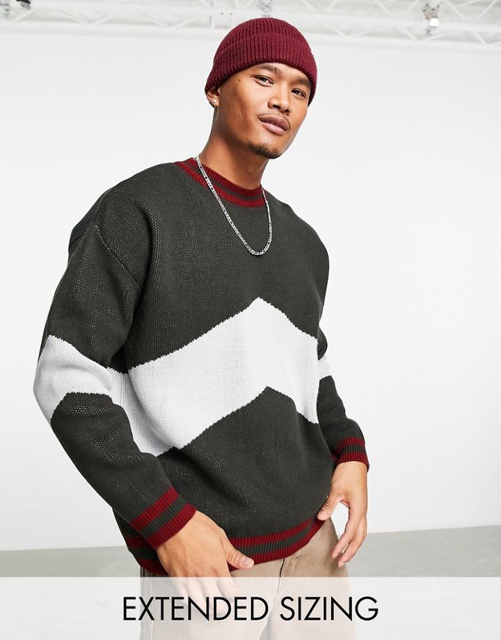 Asos Design Knitted Sweater With Chevron Stripe-gray