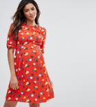 Asos Maternity Petite Cut Out Shoudler 40's Printed Tea Mini Dress - Multi
