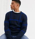 Jack & Jones Originals Large Window Pane Check Knitted Sweater In Navy