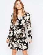 Vila Alay Floral Printed Skater Dress - Blk Combo